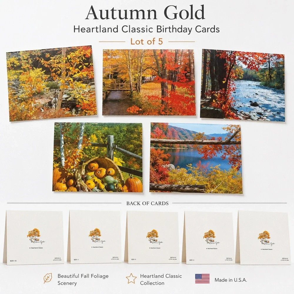 Autumn Gold Heartland Classic Birthday Cards Fall Foliage Scenery Lot of 5 USA